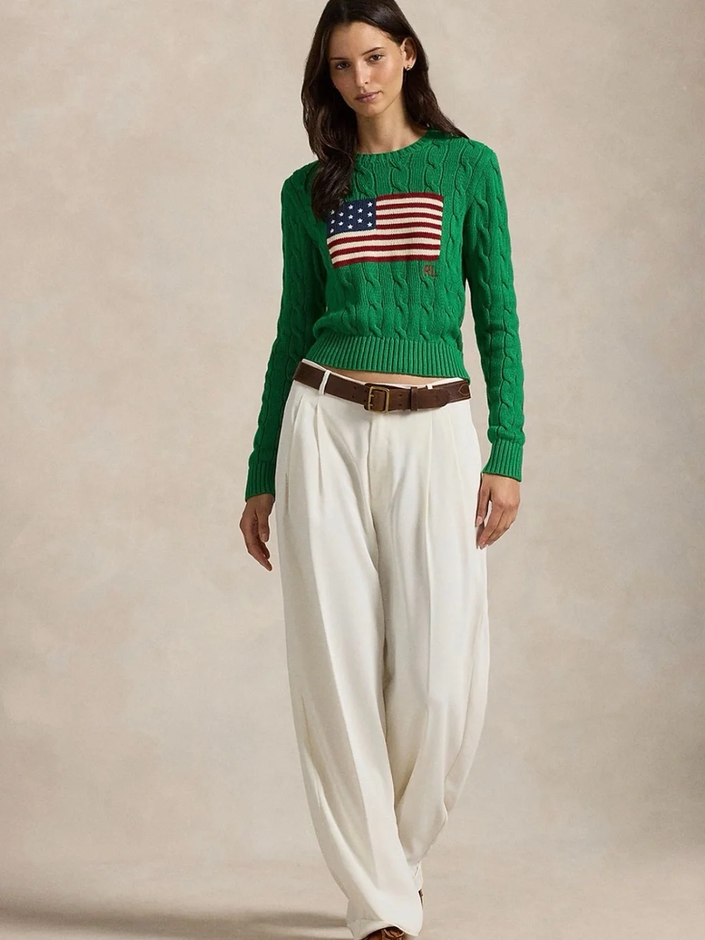 NWT Green Cable-Knit Flag Sweater